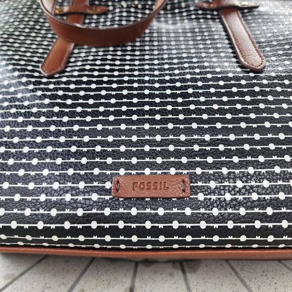 FOSSIL Felicity Black Ivory Dot Faux Leather Tote Bag Wallet Set - Picture 4 of 15